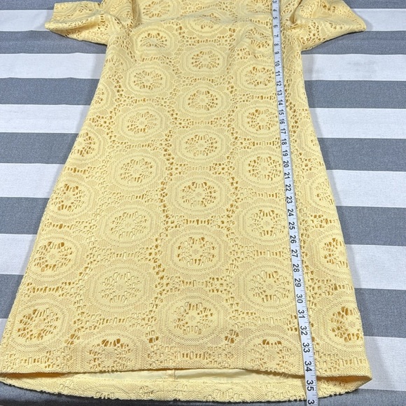 Adrianna Papell Womens Yellow Lace Shift Dress Elbow Sleeve Size 8 Spring Mod - Picture 8 of 11